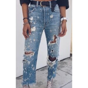 CARMAR Los Angeles Distressed Bleached Ripped Cropped Denim Jeans Womens Size 27